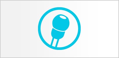 Icône cyan circulaire représentant un embout auriculaire souple et isolant de stéthoscope Littmann.
