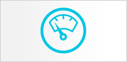Icône cyan circulaire représentant une balance dont l’aiguille indique un faible poids.
