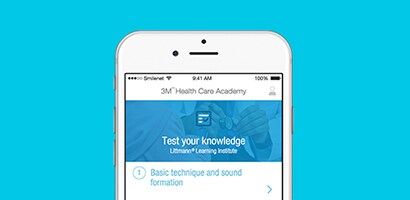 Écran de smartphone montrant l’application Littmann Learning Institute. 
