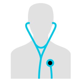 Illustration avec la silhouette grise d’une personne portant un stéthoscope cyan. 